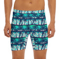 Blue Hibiscus Palm Tree Pattern Print Men's Long Boxer Briefs
