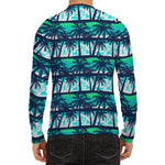 Blue Hibiscus Palm Tree Pattern Print Men's Long Sleeve Rash Guard