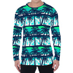 Blue Hibiscus Palm Tree Pattern Print Men's Long Sleeve T-Shirt