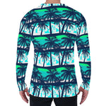 Blue Hibiscus Palm Tree Pattern Print Men's Long Sleeve T-Shirt