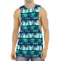Blue Hibiscus Palm Tree Pattern Print Men's Muscle Tank Top