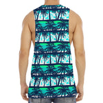Blue Hibiscus Palm Tree Pattern Print Men's Muscle Tank Top