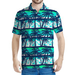 Blue Hibiscus Palm Tree Pattern Print Men's Polo Shirt
