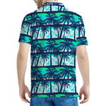Blue Hibiscus Palm Tree Pattern Print Men's Polo Shirt