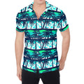 Blue Hibiscus Palm Tree Pattern Print Men's Shirt