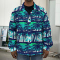 Blue Hibiscus Palm Tree Pattern Print Men's Shirt Jacket