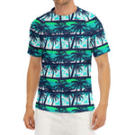 Blue Hibiscus Palm Tree Pattern Print Men's Short Sleeve Rash Guard