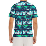 Blue Hibiscus Palm Tree Pattern Print Men's Short Sleeve Rash Guard