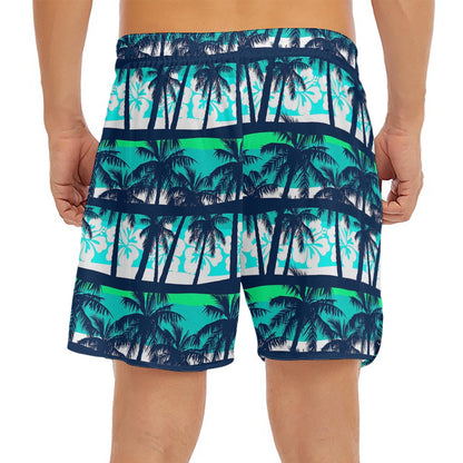 Blue Hibiscus Palm Tree Pattern Print Men's Split Running Shorts