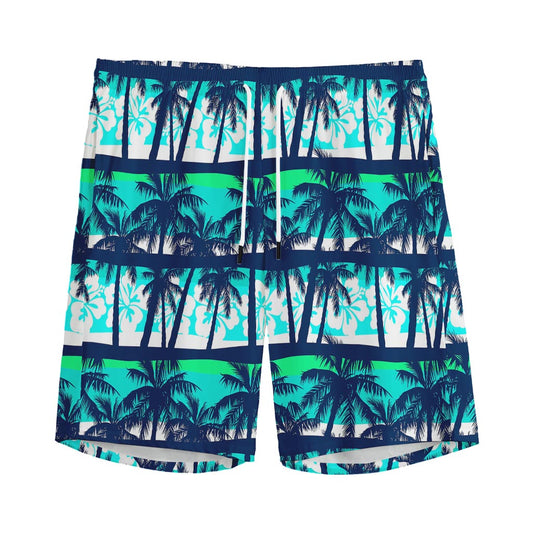 Blue Hibiscus Palm Tree Pattern Print Men's Sports Shorts
