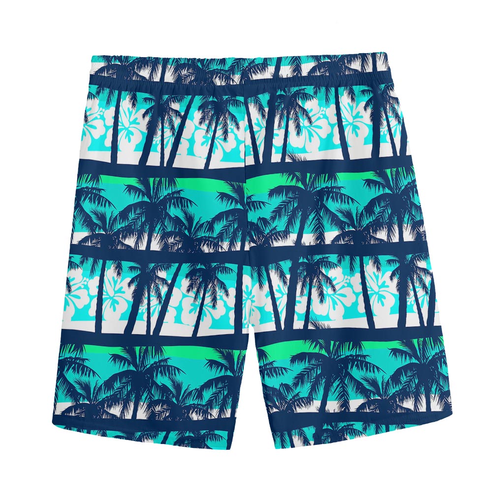 Blue Hibiscus Palm Tree Pattern Print Men's Sports Shorts