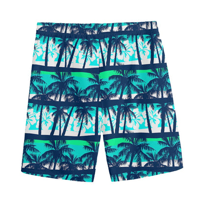 Blue Hibiscus Palm Tree Pattern Print Men's Sports Shorts
