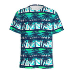Blue Hibiscus Palm Tree Pattern Print Men's Sports T-Shirt