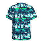 Blue Hibiscus Palm Tree Pattern Print Men's Sports T-Shirt
