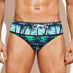 Blue Hibiscus Palm Tree Pattern Print Men's Swim Briefs