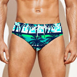 Blue Hibiscus Palm Tree Pattern Print Men's Swim Briefs
