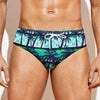 Blue Hibiscus Palm Tree Pattern Print Men's Swim Briefs