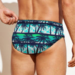 Blue Hibiscus Palm Tree Pattern Print Men's Swim Briefs