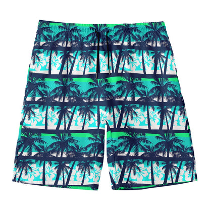 Blue Hibiscus Palm Tree Pattern Print Men's Swim Trunks
