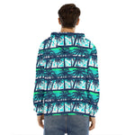Blue Hibiscus Palm Tree Pattern Print Men's Velvet Pullover Hoodie