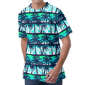 Blue Hibiscus Palm Tree Pattern Print Men's Velvet T-Shirt