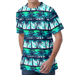 Blue Hibiscus Palm Tree Pattern Print Men's Velvet T-Shirt