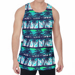 Blue Hibiscus Palm Tree Pattern Print Men's Velvet Tank Top