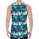 Blue Hibiscus Palm Tree Pattern Print Men's Velvet Tank Top