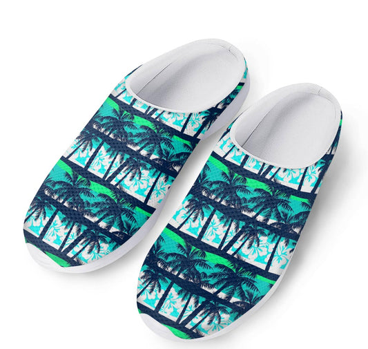 Blue Hibiscus Palm Tree Pattern Print Mesh Casual Shoes