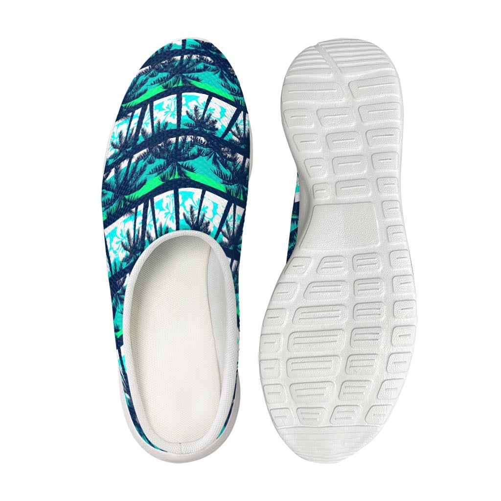 Blue Hibiscus Palm Tree Pattern Print Mesh Casual Shoes