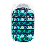 Blue Hibiscus Palm Tree Pattern Print Mesh Laundry Hamper