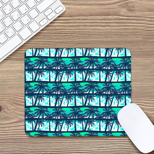 Blue Hibiscus Palm Tree Pattern Print Mouse Pad