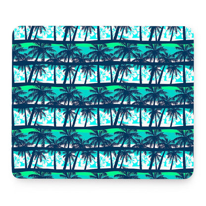 Blue Hibiscus Palm Tree Pattern Print Mouse Pad