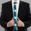 Blue Hibiscus Palm Tree Pattern Print Necktie