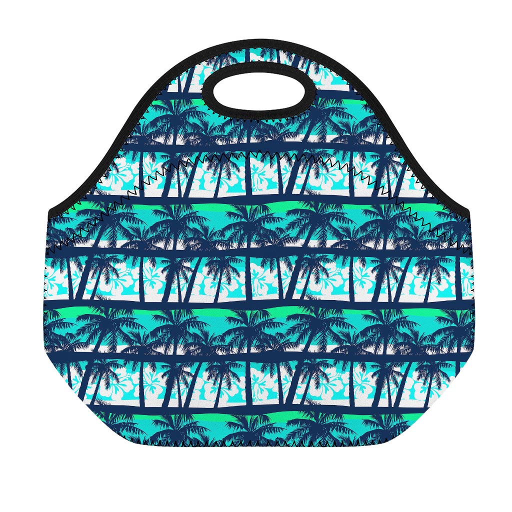Blue Hibiscus Palm Tree Pattern Print Neoprene Lunch Bag
