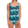 Blue Hibiscus Palm Tree Pattern Print One Piece Swimsuit