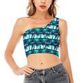 Blue Hibiscus Palm Tree Pattern Print One Shoulder Crop Top