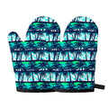 Blue Hibiscus Palm Tree Pattern Print Oven Mitts