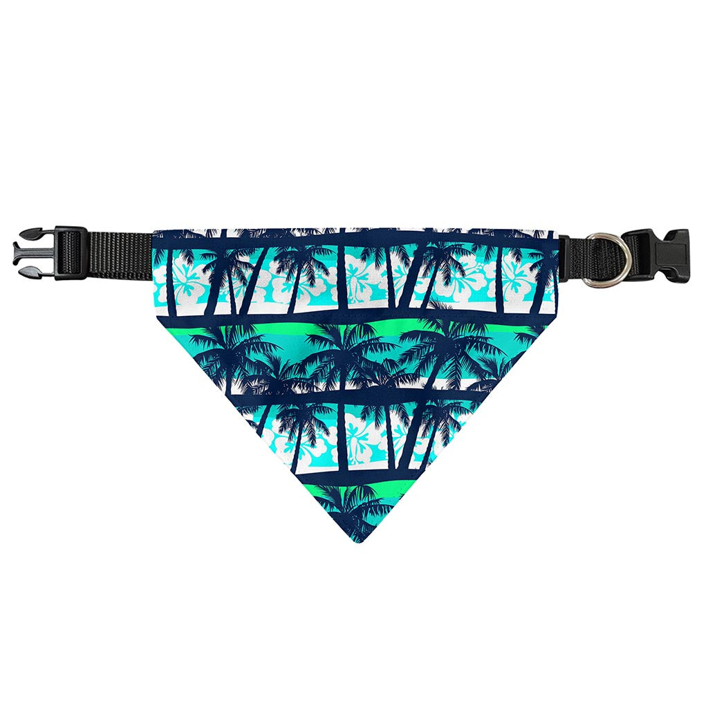 Blue Hibiscus Palm Tree Pattern Print Over The Collar Dog Bandana