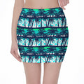 Blue Hibiscus Palm Tree Pattern Print Pencil Mini Skirt