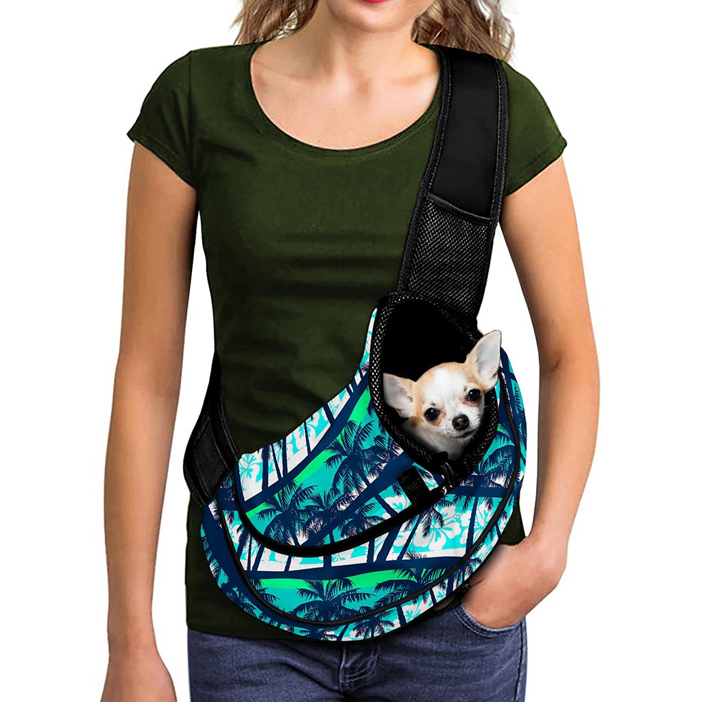 Blue Hibiscus Palm Tree Pattern Print Pet Sling Carrier