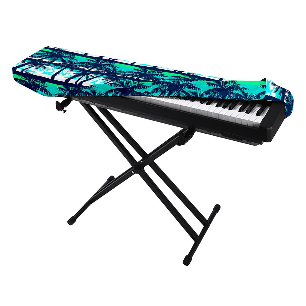 Blue Hibiscus Palm Tree Pattern Print Piano Keyboard Cover