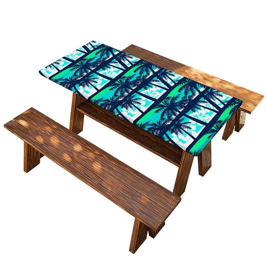 Blue Hibiscus Palm Tree Pattern Print Picnic Table Cover