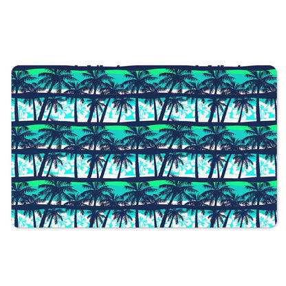 Blue Hibiscus Palm Tree Pattern Print Polyester Doormat