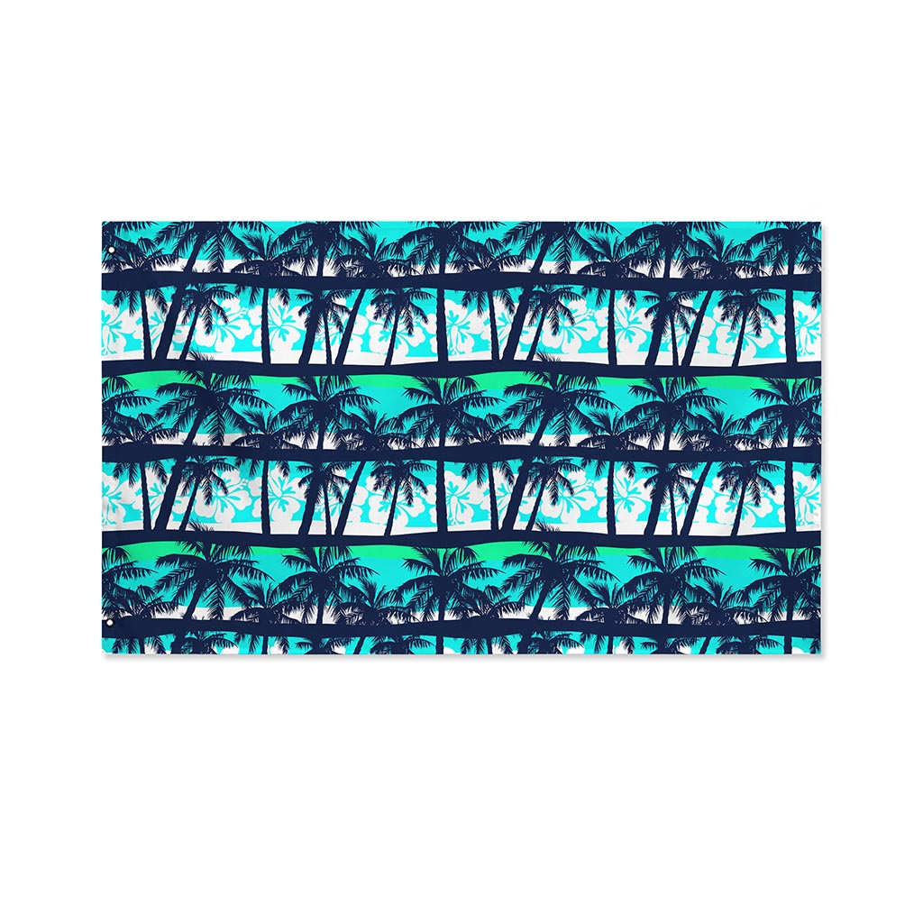 Blue Hibiscus Palm Tree Pattern Print Polyester Flag