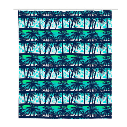 Blue Hibiscus Palm Tree Pattern Print Polyester Shower Curtain