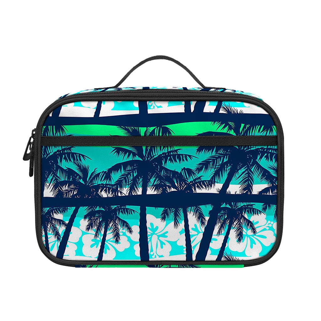 Blue Hibiscus Palm Tree Pattern Print Portable Lunch Bag