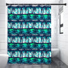 Blue Hibiscus Palm Tree Pattern Print Premium Shower Curtain