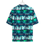 Blue Hibiscus Palm Tree Pattern Print Rayon Hawaiian Shirt