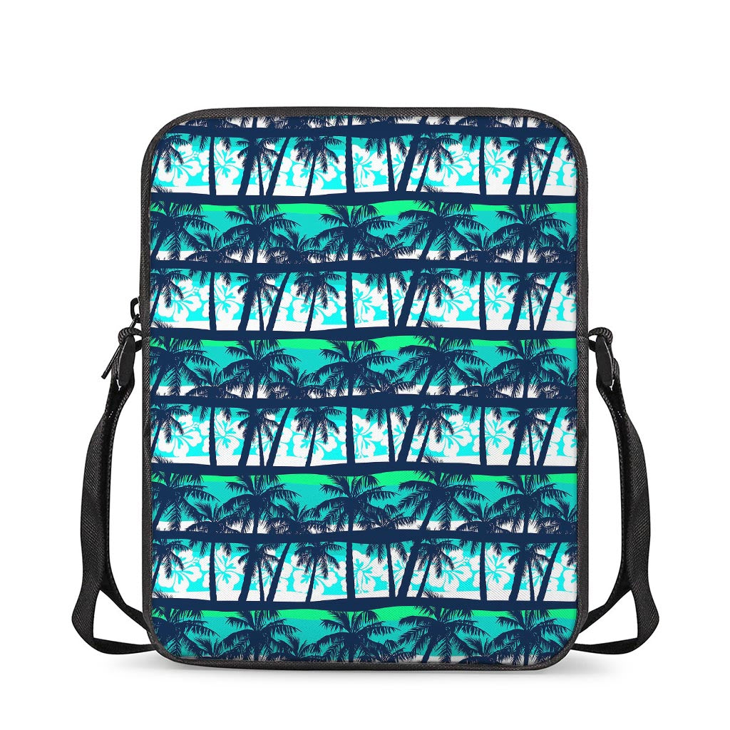 Blue Hibiscus Palm Tree Pattern Print Rectangular Crossbody Bag